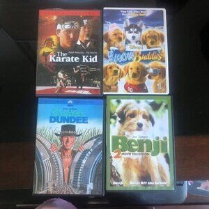 Kids DVDs Four classic 1980s DVDs Benji, Karate Kid DVD's